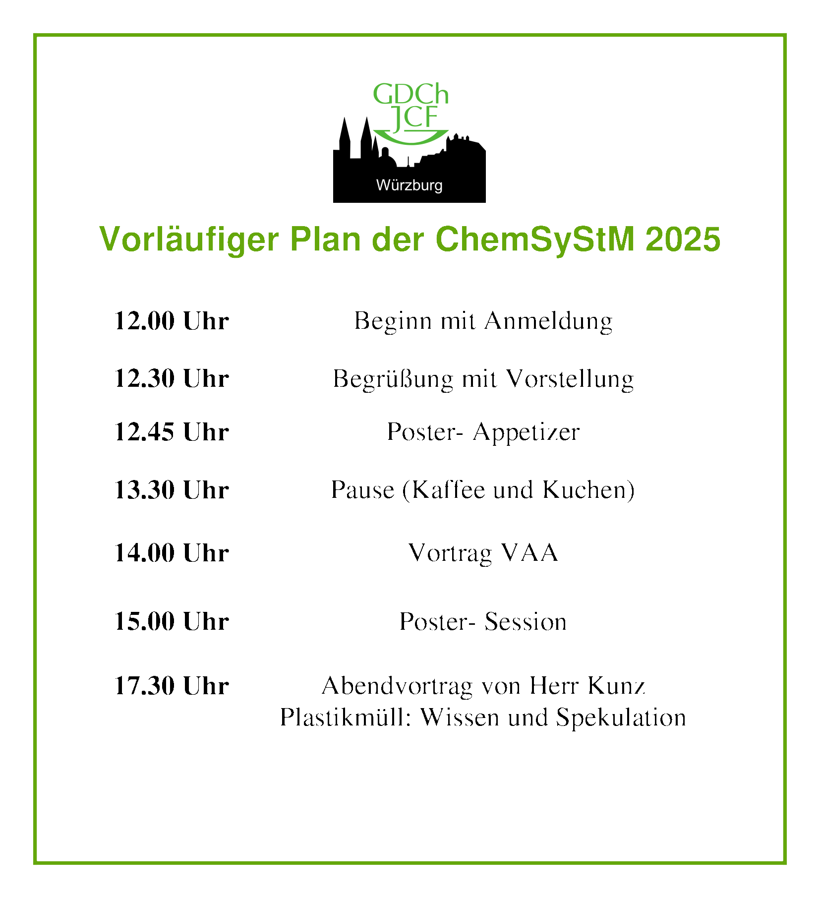 Vorläufiger Tagesablauf ChemSyStM